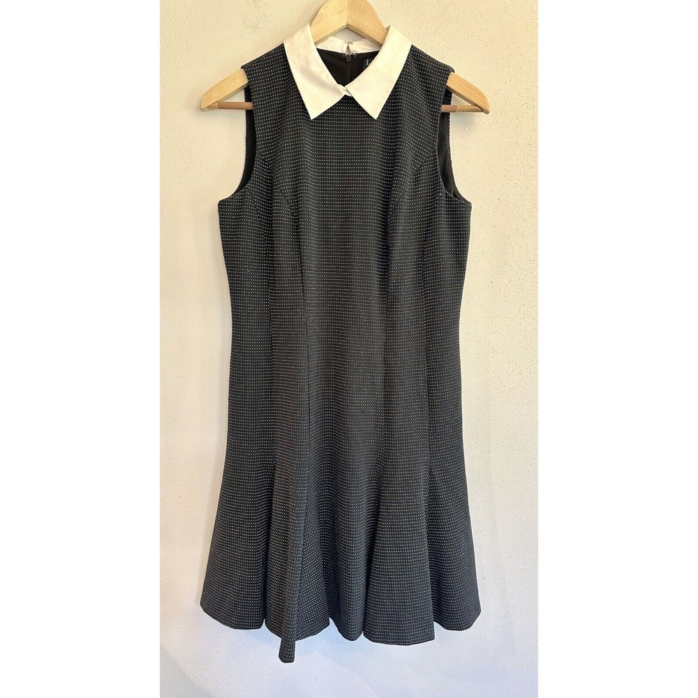 Lauren swiss dot black white dress with white collar sleeveless size 10‎
